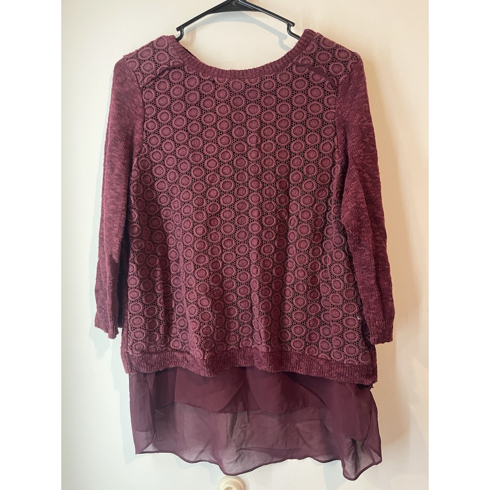 Lucky Brand Long Sleeve Sweater High Low Sheer Woman's Large Crochet linen Blend